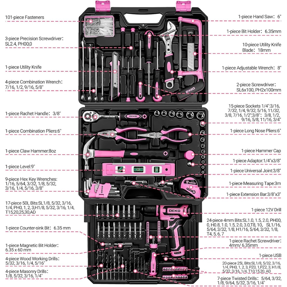 Power Cordless Drill Home Mechanic Toolbox With Hand Repair Tools Sets Combo Kits And Storage Organ 3