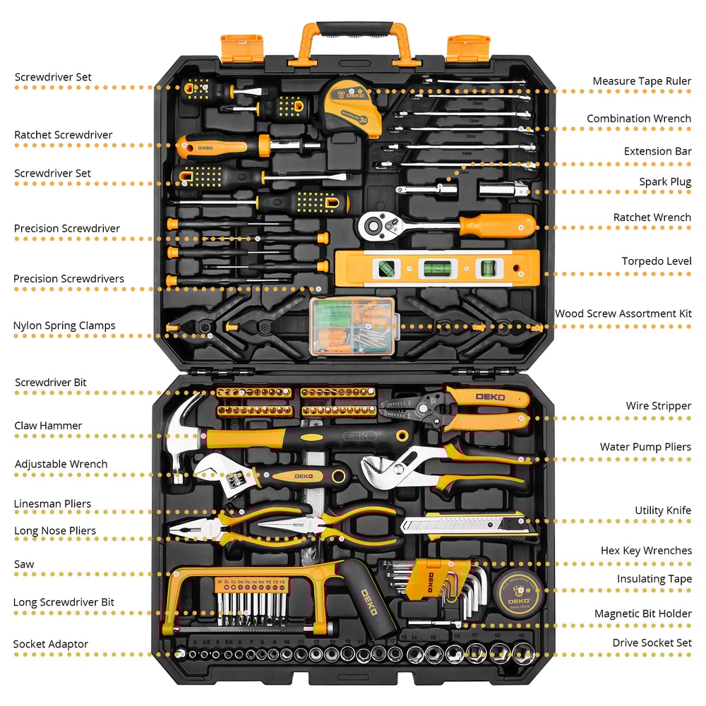 Mixed Tool Set Socket Wrench Auto Repair Kit With Plastic Toolbox Storage Essential Hand Tools For 4