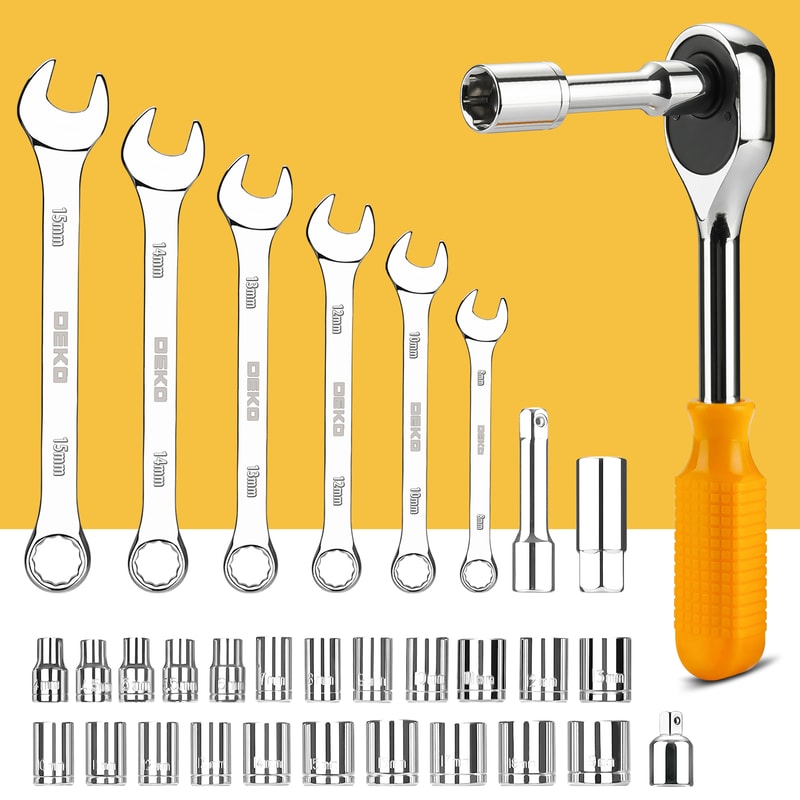 Mixed Tool Set Socket Wrench Auto Repair Kit With Plastic Toolbox Storage Essential Hand Tools For 1