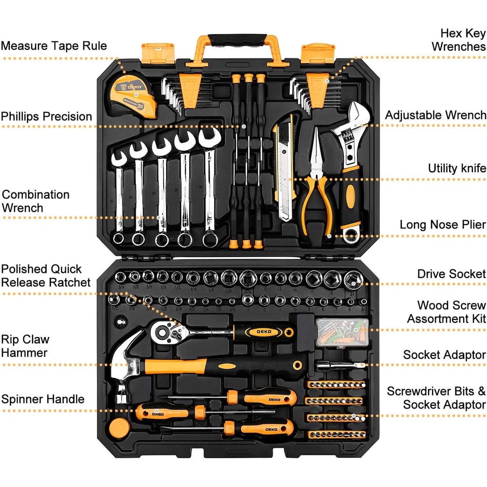 General Household Hand Tool Kit Auto Repair Tool Set with Plastic Storage Case