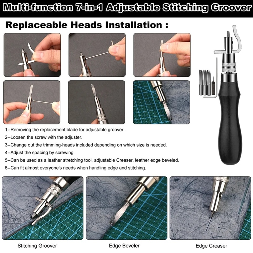 Leather Craft Sewing Tools Set with Awl Upholstery Thread Needles Thimble for DIY Repair Stitching