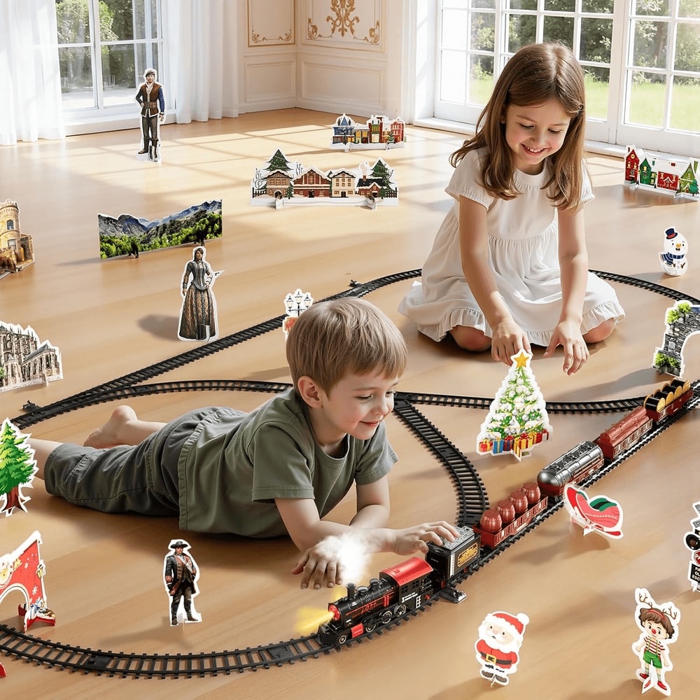 Electric Train Set With Steam Light Sound Educational STEM Toy For Kids Playtime 9