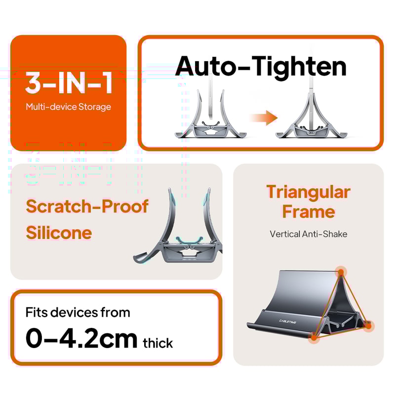 Gravity Lock Vertical Laptop Stand For Desk With Dual Slot And Silicone Protection 2