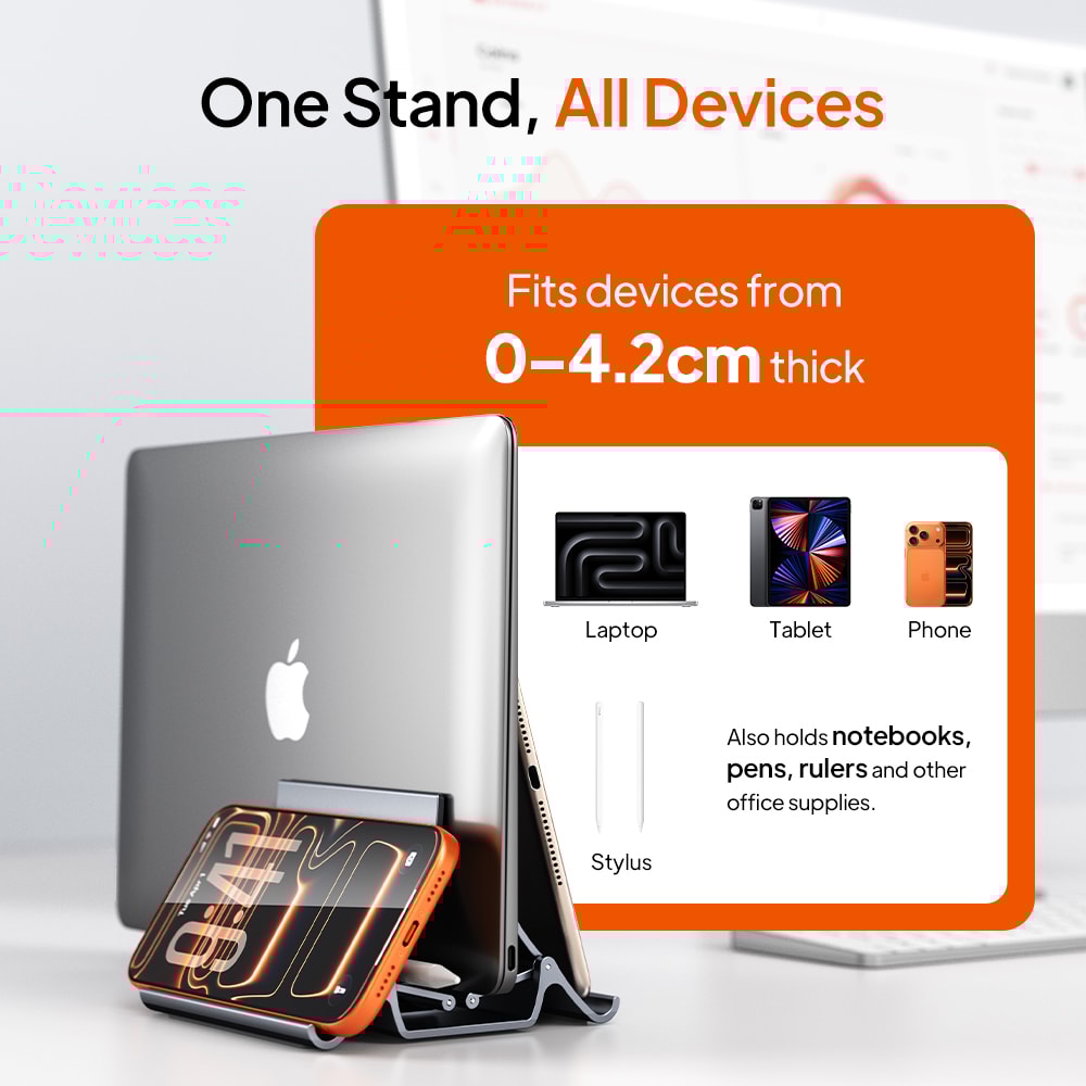 Gravity Lock Vertical Laptop Stand For Desk With Dual Slot And Silicone Protection 3
