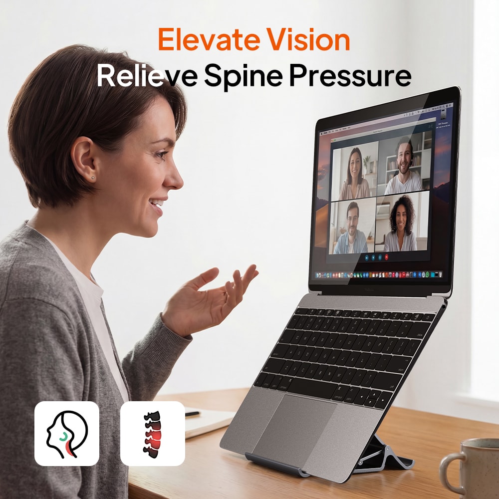 Gravity Lock Vertical Laptop Stand For Desk With Dual Slot And Silicone Protection 5