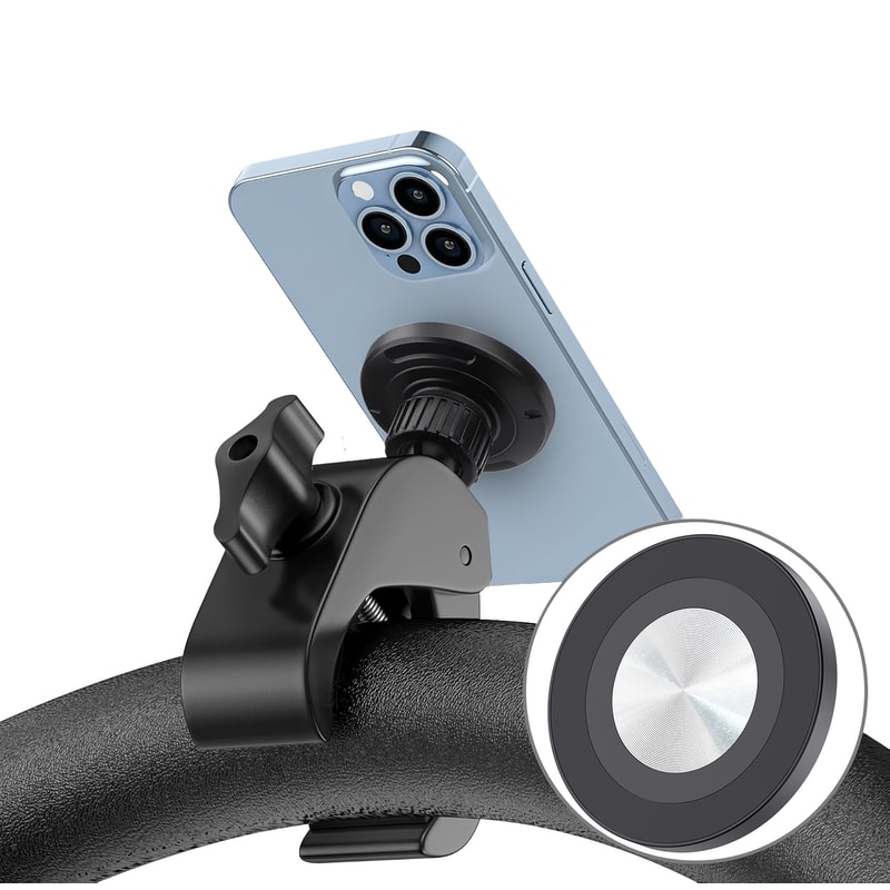 MagSafe Bike Phone Mount with Clamp Handlebar Holder for Stroller Peloton and Treadmill