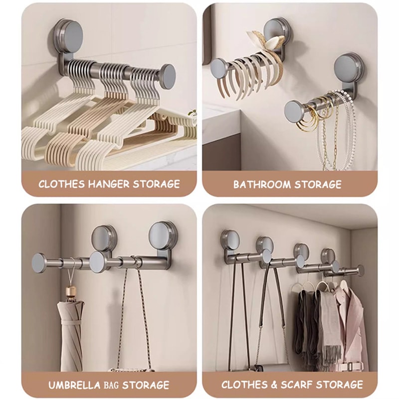 Retractable Hanger Rack No Drill Suction Cup Wall Organizer