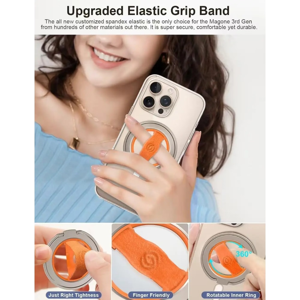 MagOne MagSafe Phone Grip Stand Magnetic Ring Holder with Finger Strap