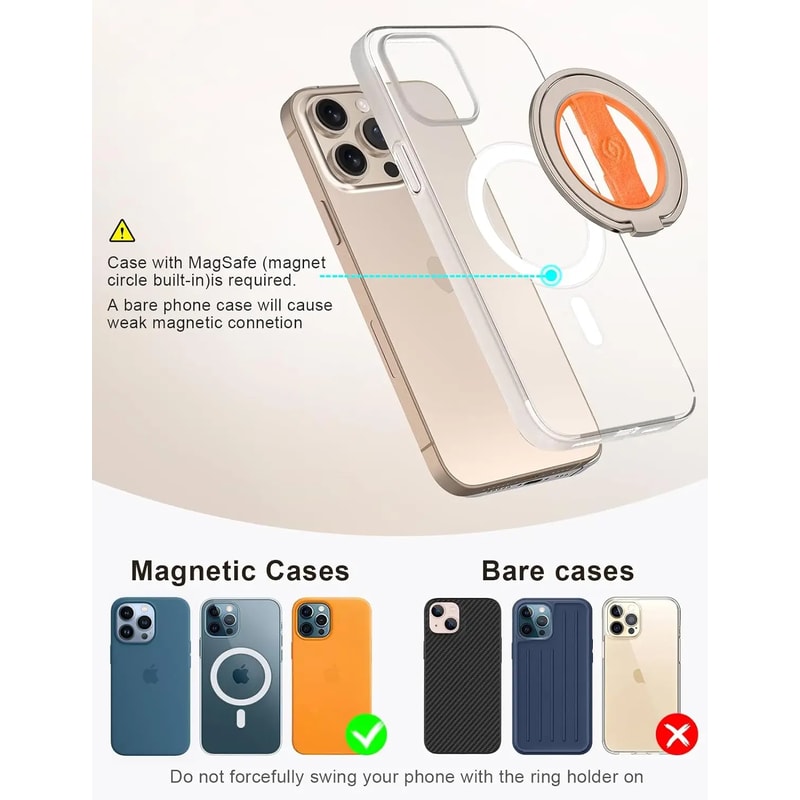 MagOne MagSafe Phone Grip Stand Magnetic Ring Holder with Finger Strap