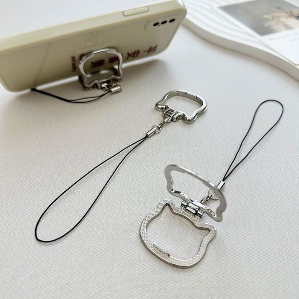 Cute Cat Phone Lanyard Grip and Phone Holder Stand for Desk Use