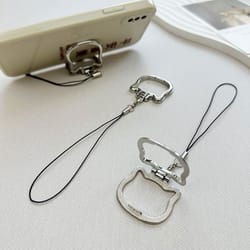 cute cat phone lanyard grip and phone holder stand for desk use