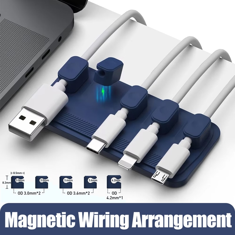 Magnetic Cable Holder for Car and Desk Silicone Cord Organizer Clips