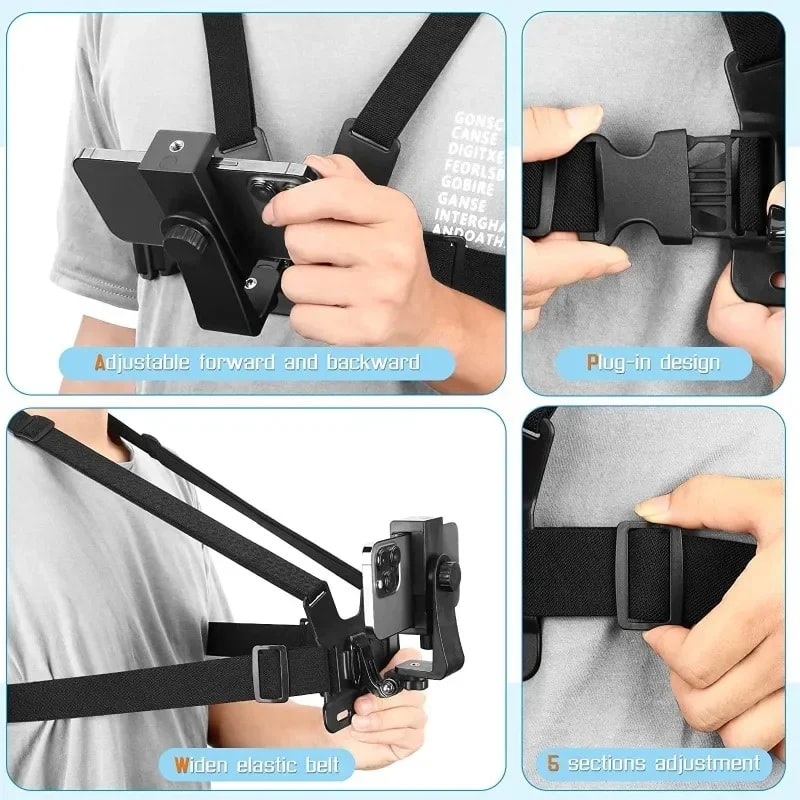 1 PC Adjustable Phone Clip Holder With Chest Strap Fixation Bracket For Sport Camera Mobile Phone C 1