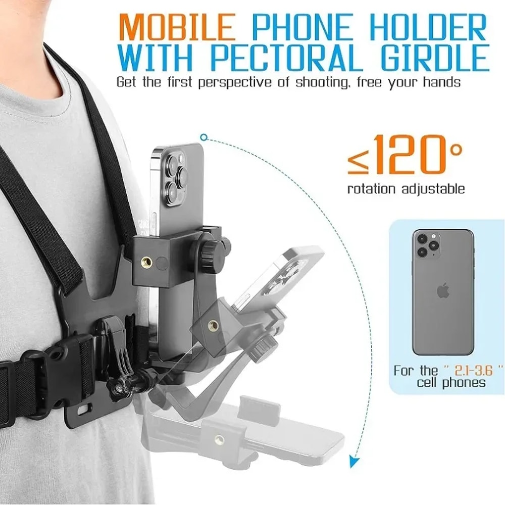 1 PC Adjustable Phone Clip Holder With Chest Strap Fixation Bracket For Sport Camera Mobile Phone C 2