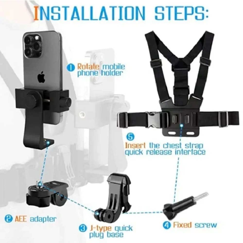 1 PC Adjustable Phone Clip Holder With Chest Strap Fixation Bracket For Sport Camera Mobile Phone C 3