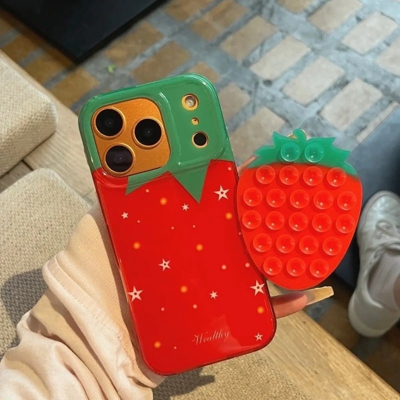 Strawberry Suction Cup Phone Mount Cute Car Phone Stand For Dashboard And Smooth Surfaces 3