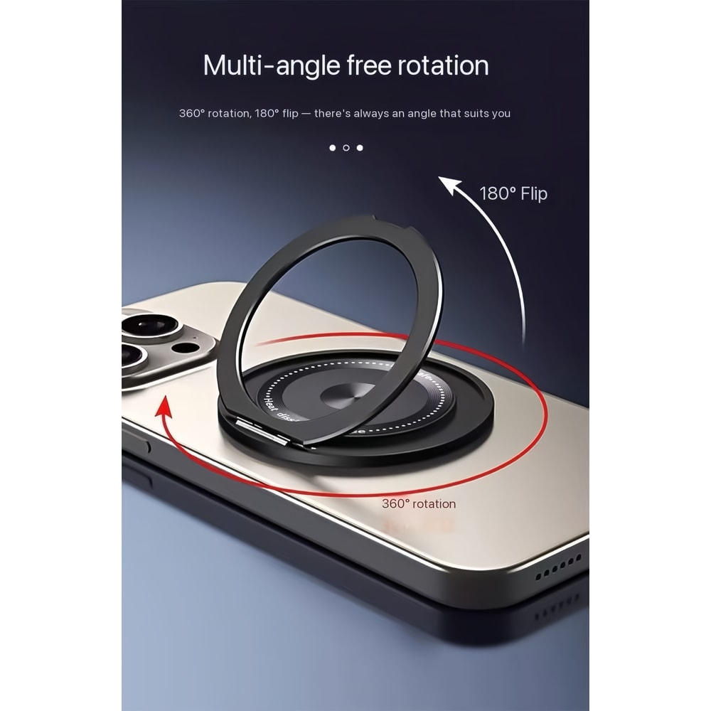 Magnetic Phone Ring Holder With Adhesive Grip And Rotating Stand 0