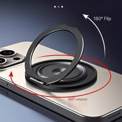 magnetic phone ring holder with adhesive grip and rotating stand