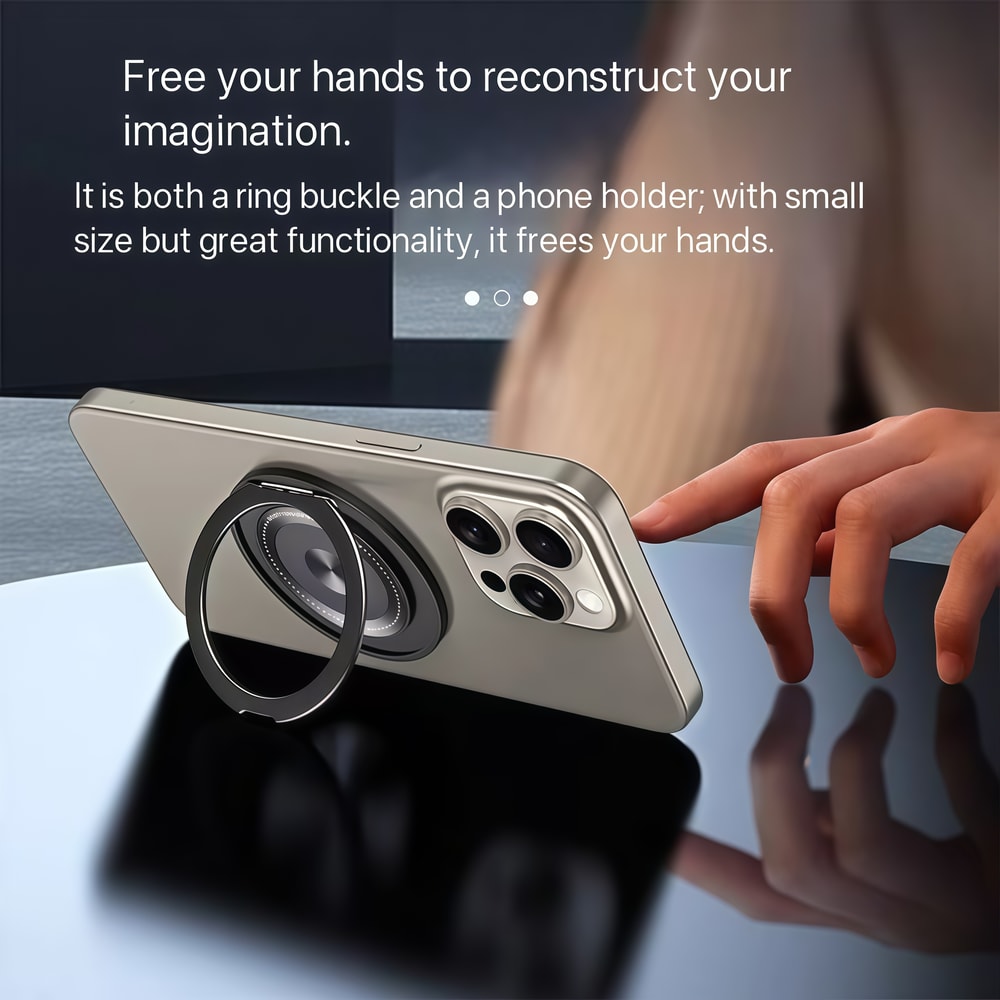 Magnetic Phone Ring Holder With Adhesive Grip And Rotating Stand 1