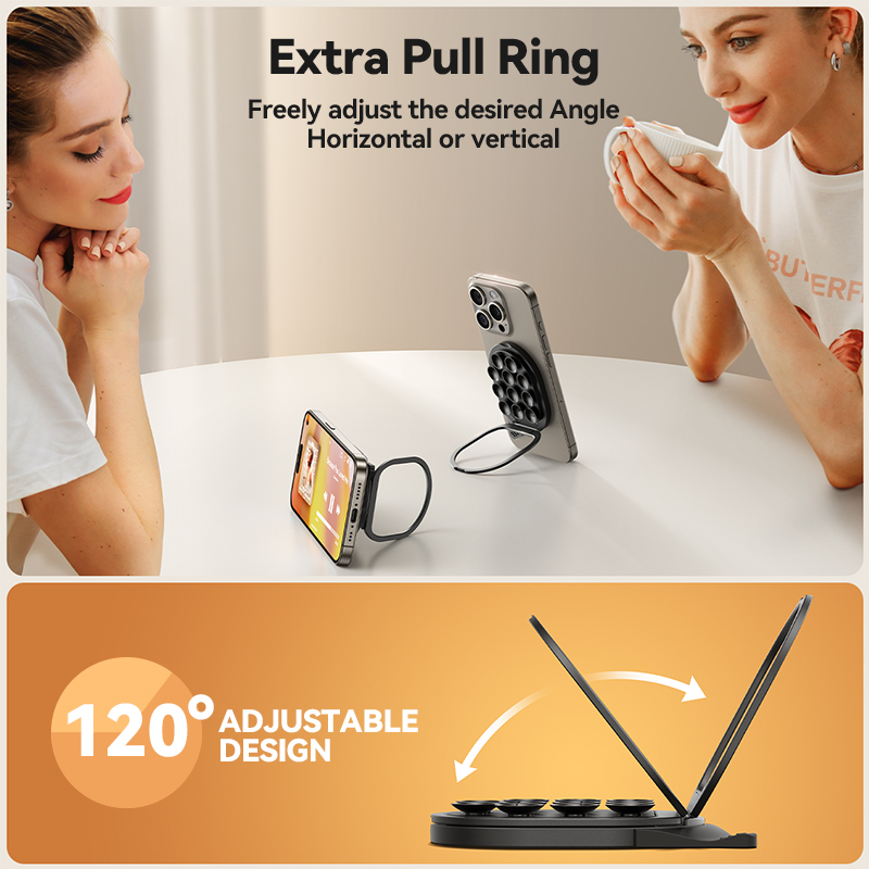 Magnetic Suction Cup Phone Mount With Grip Ring For Car Desk And Mirror 2