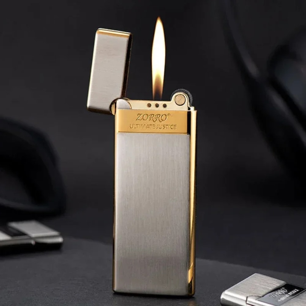 Zorro Ultra Thin Butane Lighter Slim Refillable Metal Pocket Lighter 0