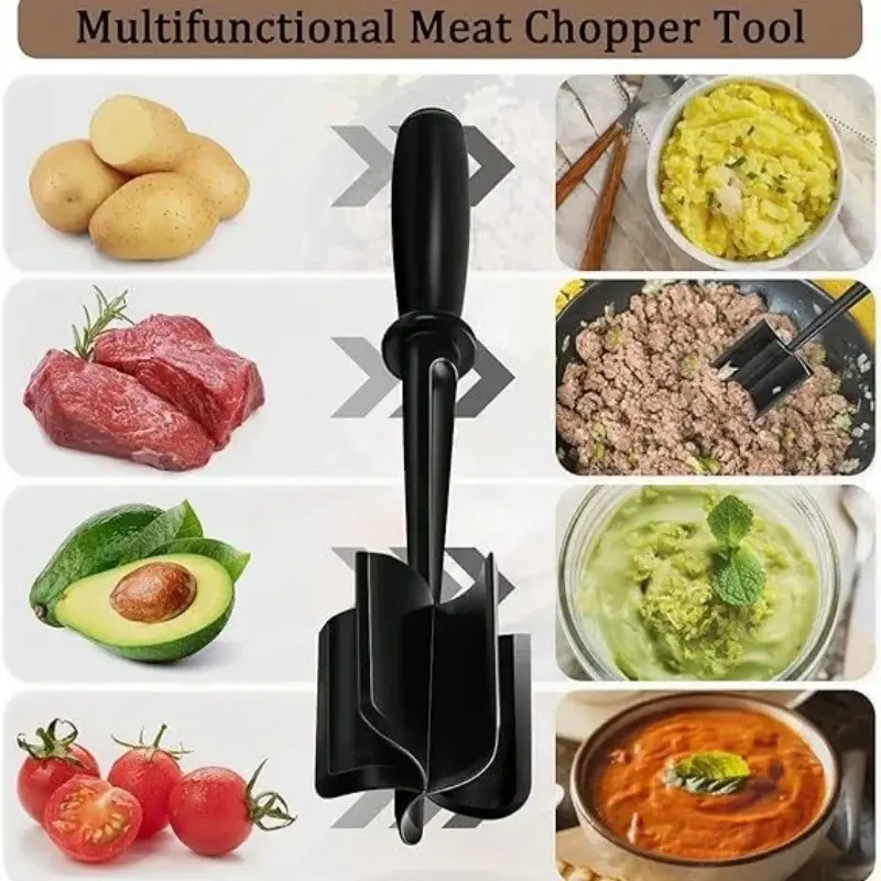 Multifunctional Stainless Steel Potato Masher for Potatoes, Fruit and Ground Meat