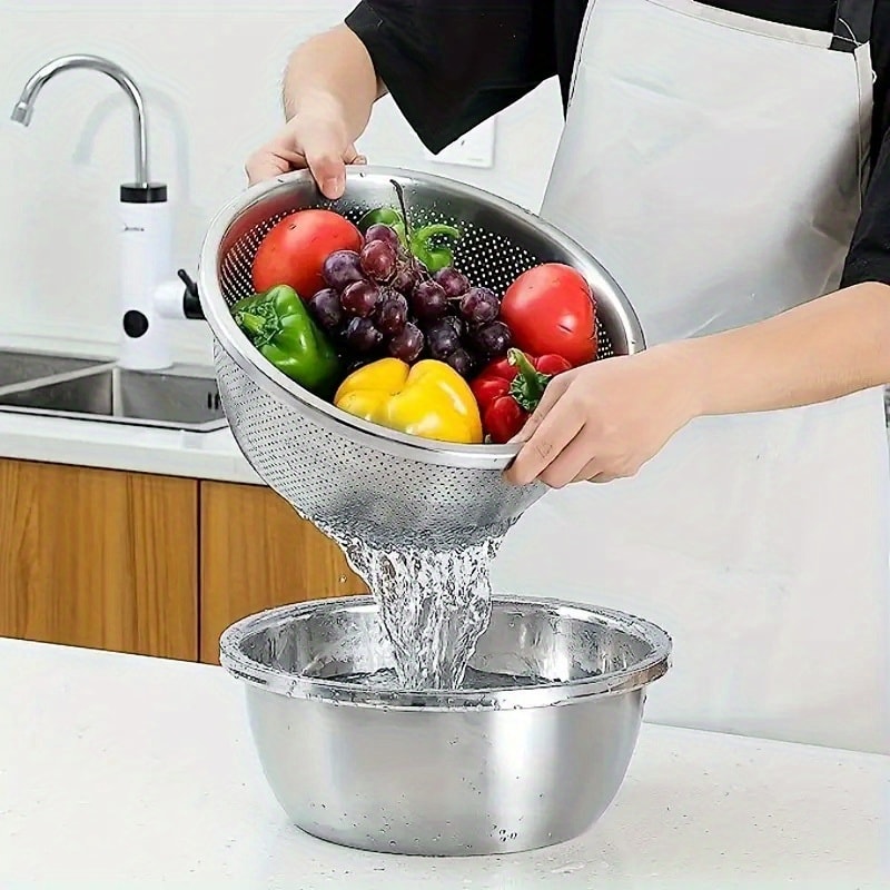 Heavy Duty Stainless Steel Colander Set for Pasta, Fruit and Vegetables