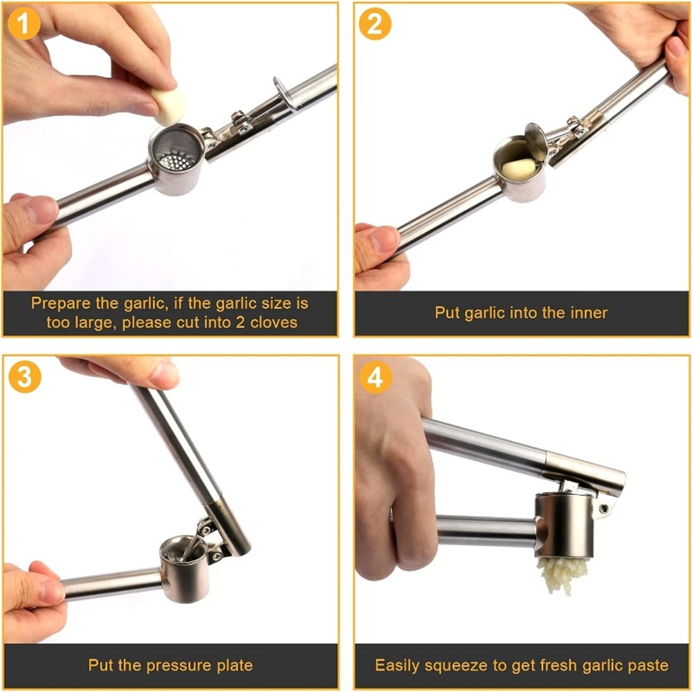 Stainless Steel Garlic Press Easy Squeeze Manual Garlic Crusher