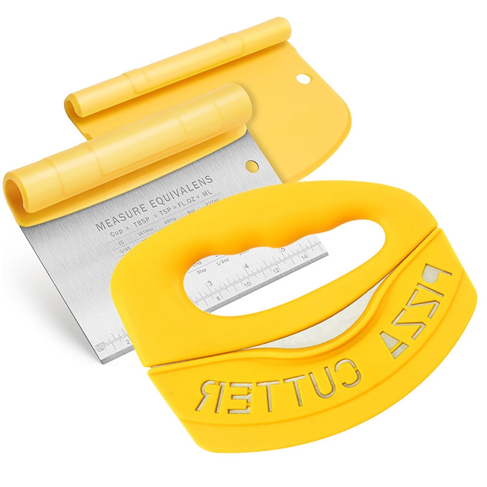 Stainless Steel Bench Scraper and Dough Cutter with Measuring Scale for Baking and Pizza