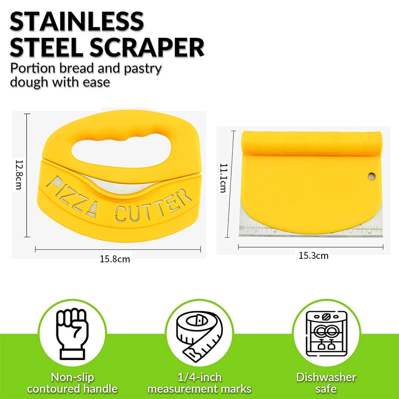 Stainless Steel Bench Scraper and Dough Cutter with Measuring Scale for Baking and Pizza