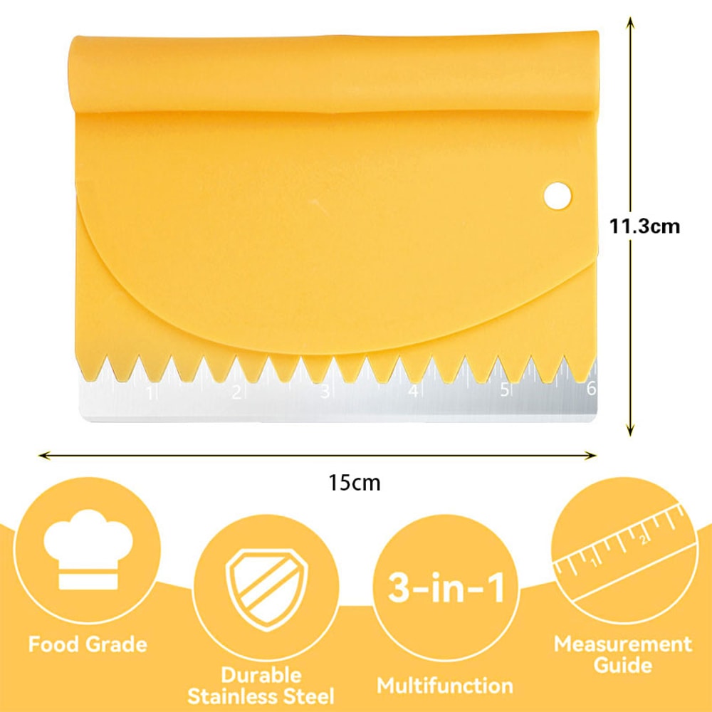 Stainless Steel Bench Scraper Set with Measuring Scale for Bread, Pizza and Pastry