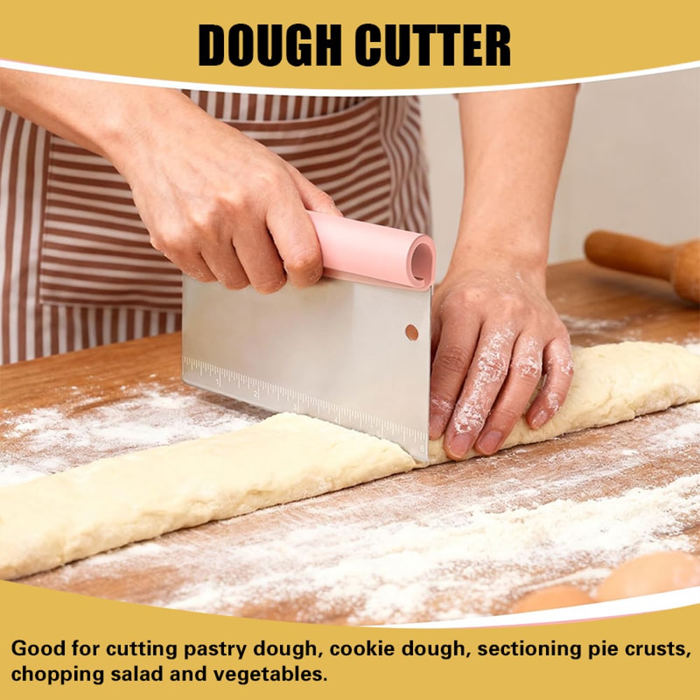 Stainless Steel Bench Scraper Set with Measuring Scale for Bread, Pizza and Pastry