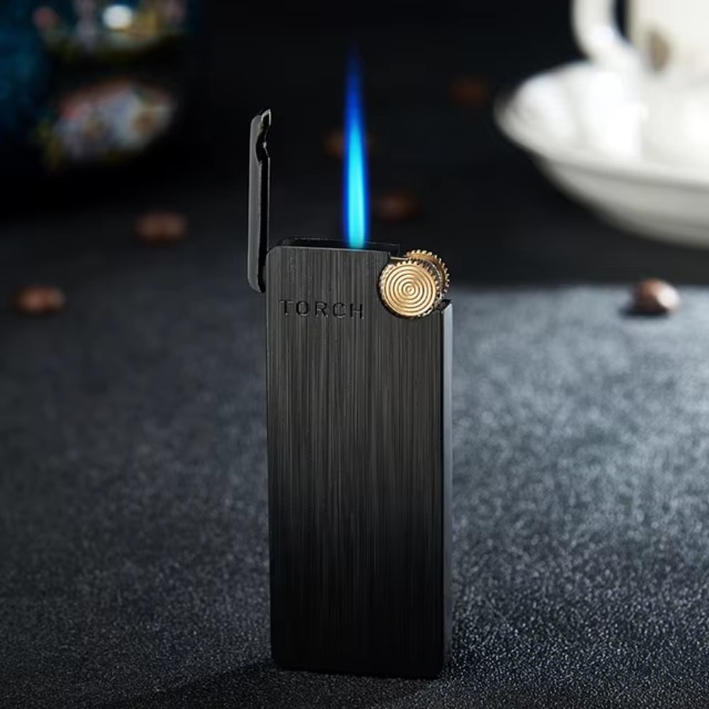 Windproof Butane Torch Lighter with Blue Flame Portable Cigar Lighter Gift for Men