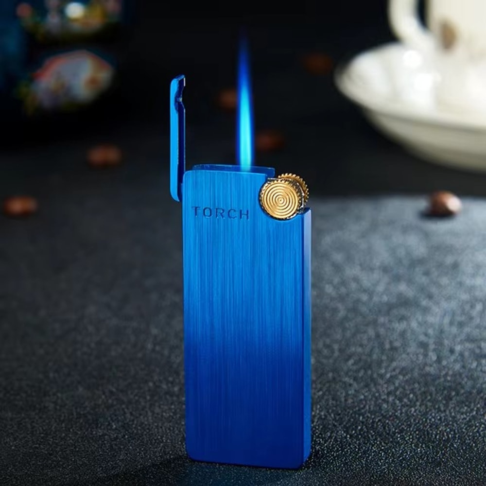 Windproof Butane Torch Lighter with Blue Flame Portable Cigar Lighter Gift for Men