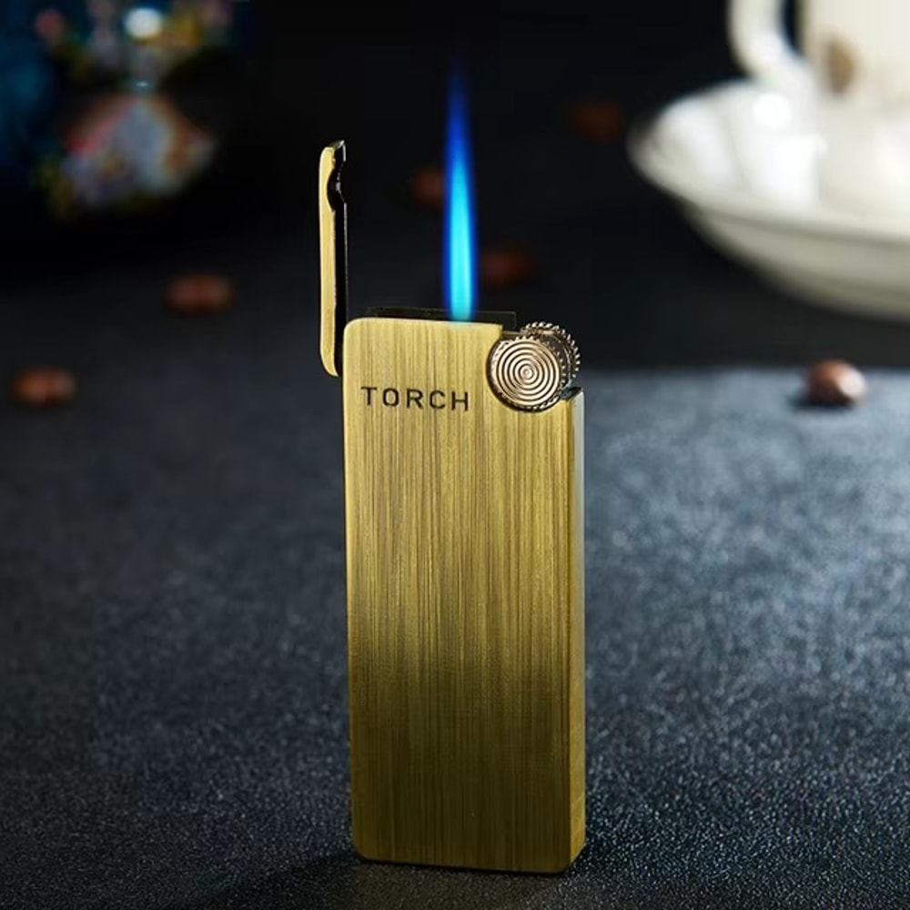 Windproof Butane Torch Lighter with Blue Flame Portable Cigar Lighter Gift for Men