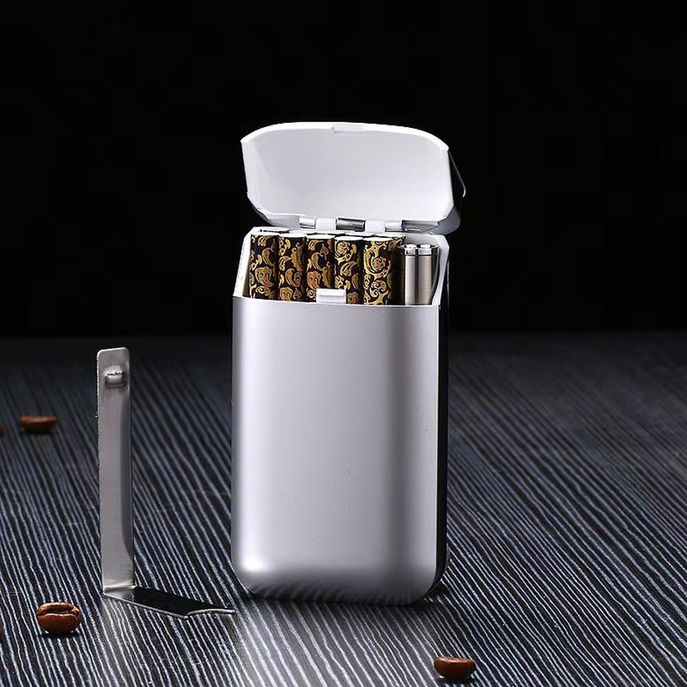 Cigarette Case With Lighter USB Rechargeable Windproof Flameless Holder 9