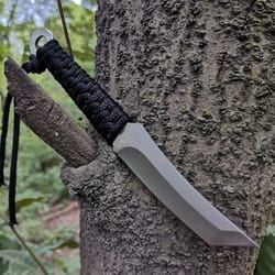 fixed blade outdoor utility knife with sheath and lanyard