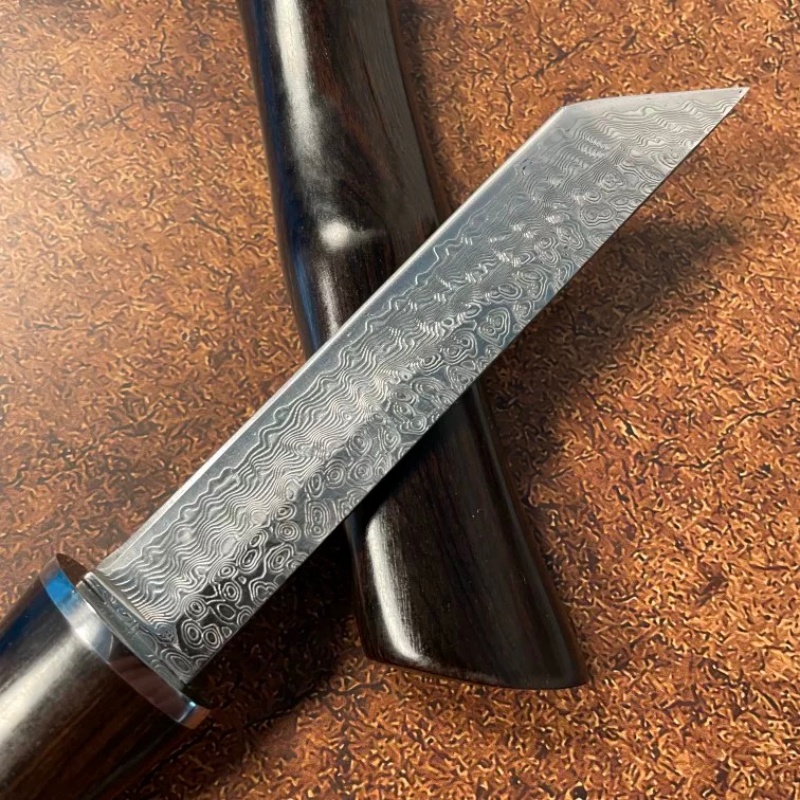 Handmade Damascus Steel Fixed Blade Knife with Bamboo Wood Handle