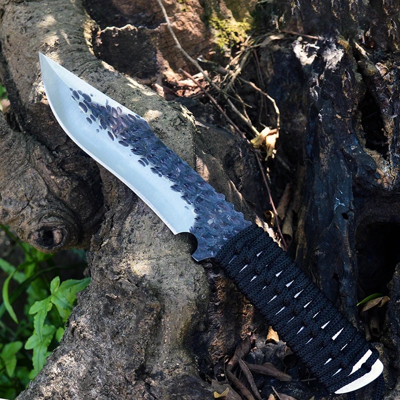 Compact Fixed Blade Knife with Rope Handle for EDC Camping and Rescue