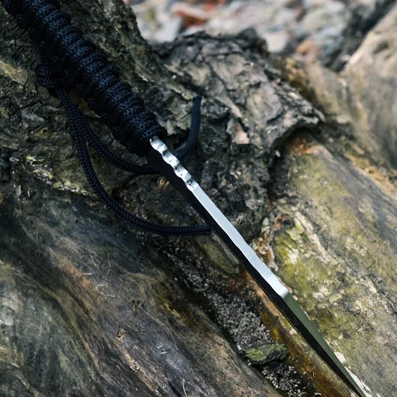 Compact Fixed Blade Knife with Rope Handle for EDC Camping and Rescue