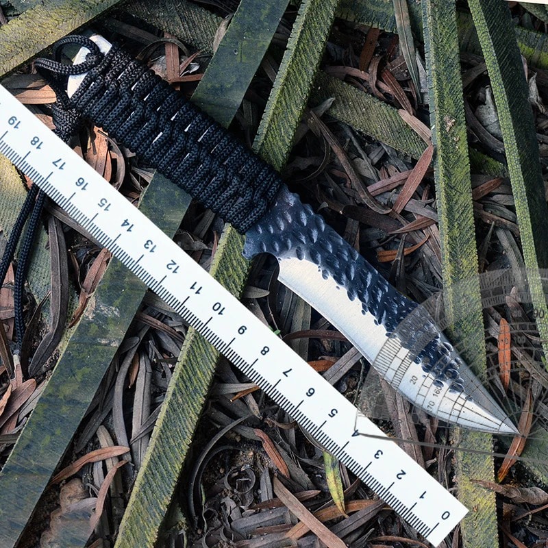 Compact Fixed Blade Knife with Rope Handle for EDC Camping and Rescue