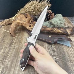 fox edge style fixed blade knife with wood handle and nylon sheath