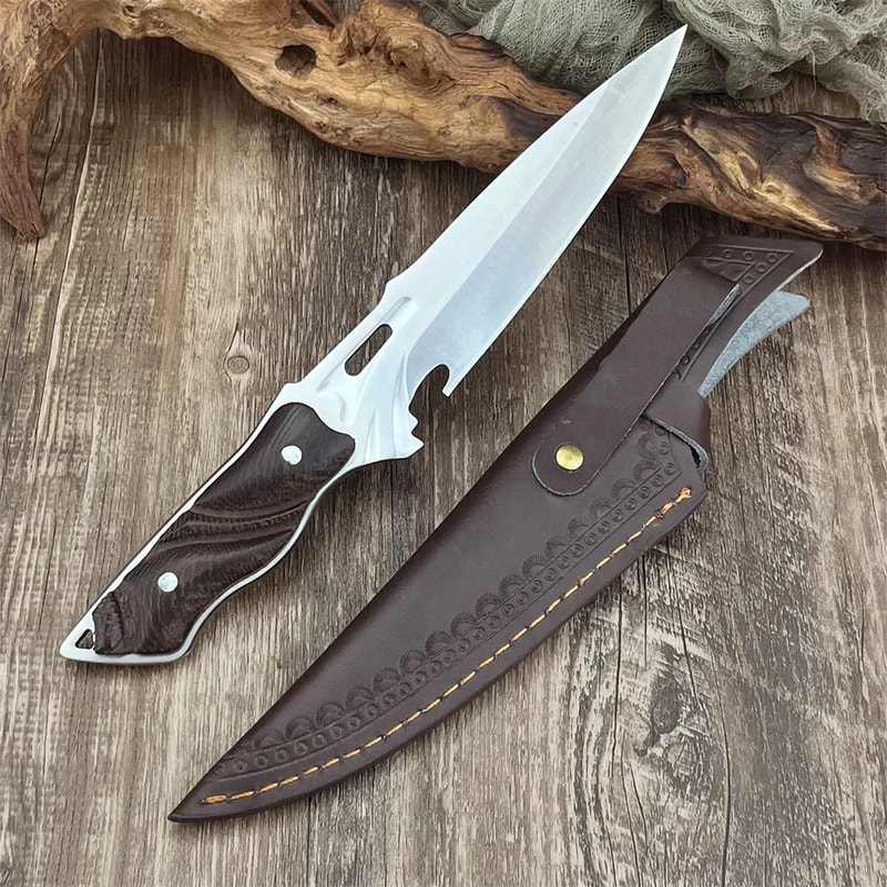 Fox Edge Style Fixed Blade Knife With Wood Handle And Nylon Sheath 1