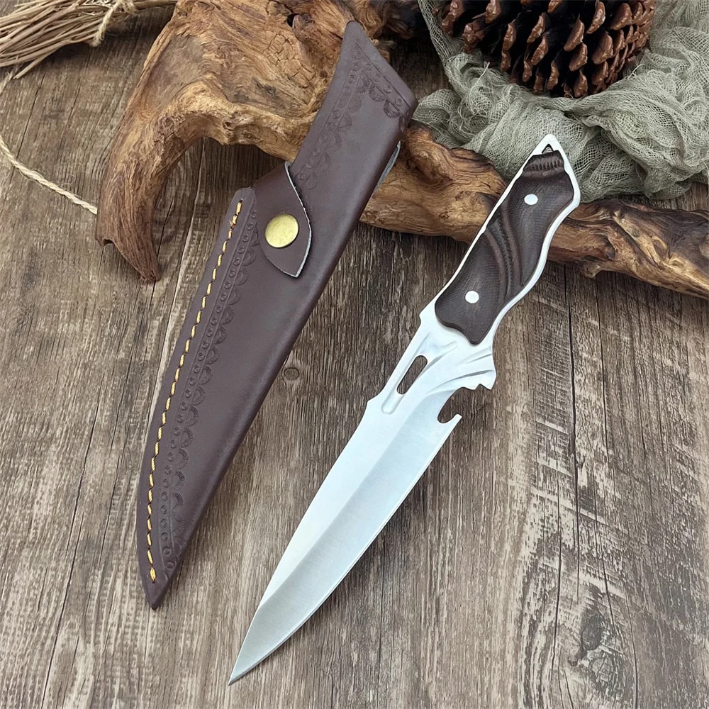 Fox Edge Style Fixed Blade Knife With Wood Handle And Nylon Sheath 2