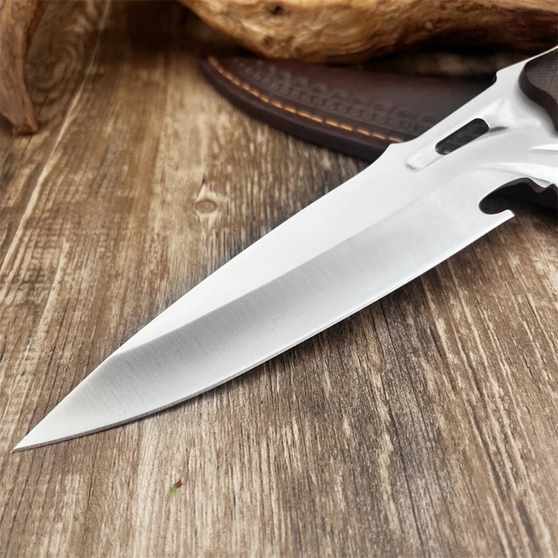 Fox Edge Style Fixed Blade Knife With Wood Handle And Nylon Sheath 3