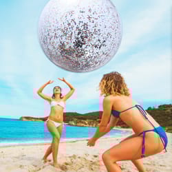 blue transparent glitter beach ball inflatable pool party toy