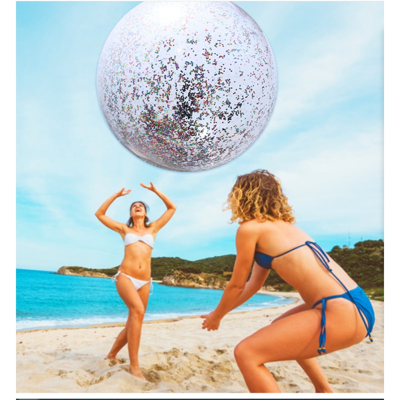 Blue Transparent Glitter Beach Ball Inflatable Pool Party Toy 0