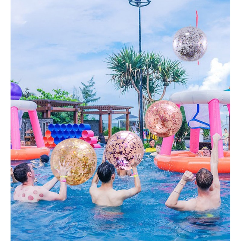 Blue Transparent Glitter Beach Ball Inflatable Pool Party Toy 1