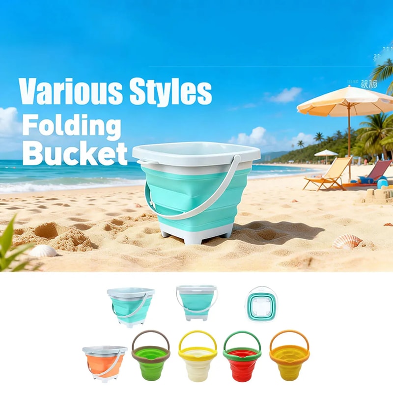 Collapsible Beach Bucket For Kids Foldable Sand Bucket Soft Silicone Beach Toy 1