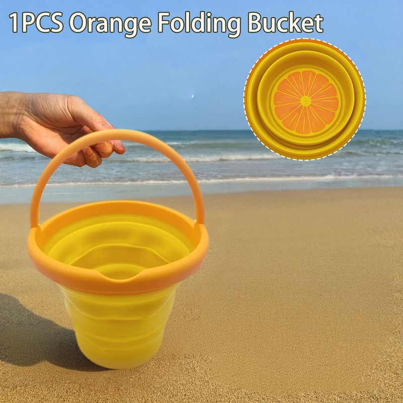 Collapsible Beach Bucket For Kids Foldable Sand Bucket Soft Silicone Beach Toy 6